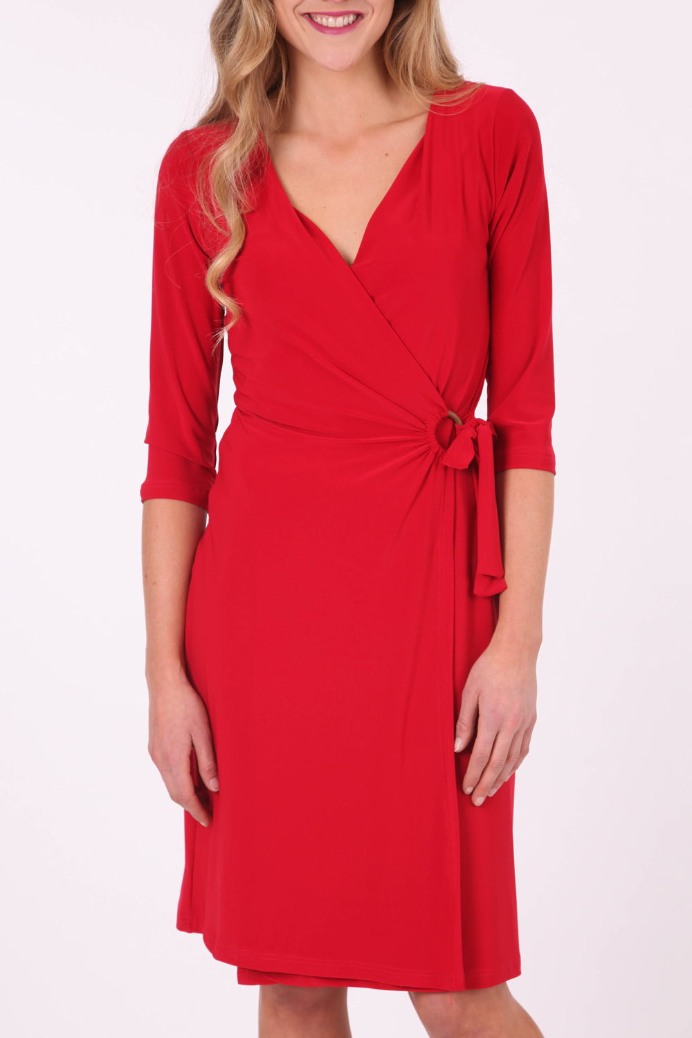 NEW Y Womens Knee Length Dresses 3/4 Sleeve Cross Over Dress