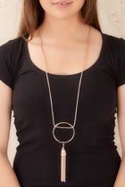 Adorne Ring And Metal Tassel Long Necklace