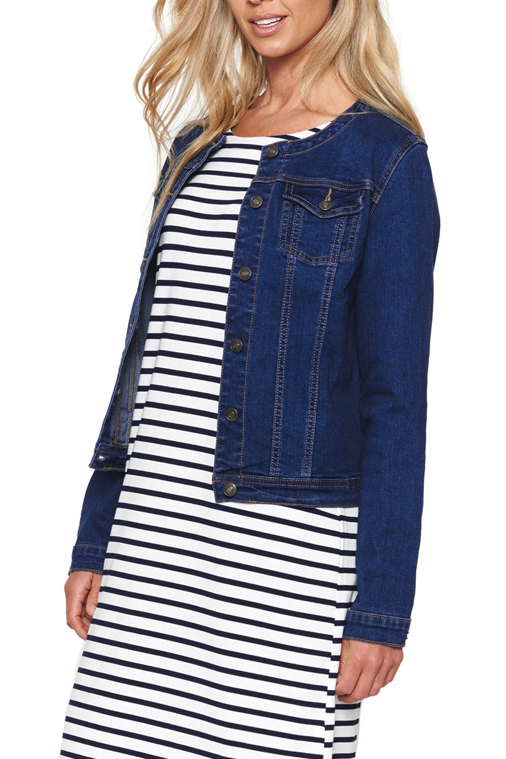 NEW Threadz Womens Jackets Collarless Denim Jacket eBay