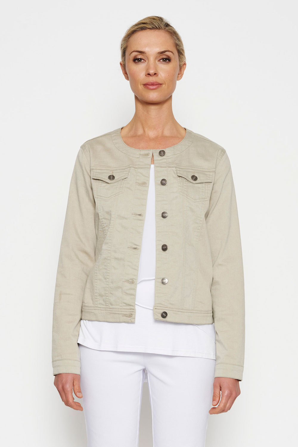 NEW Threadz Womens Jackets Collarless Denim Jacket | eBay