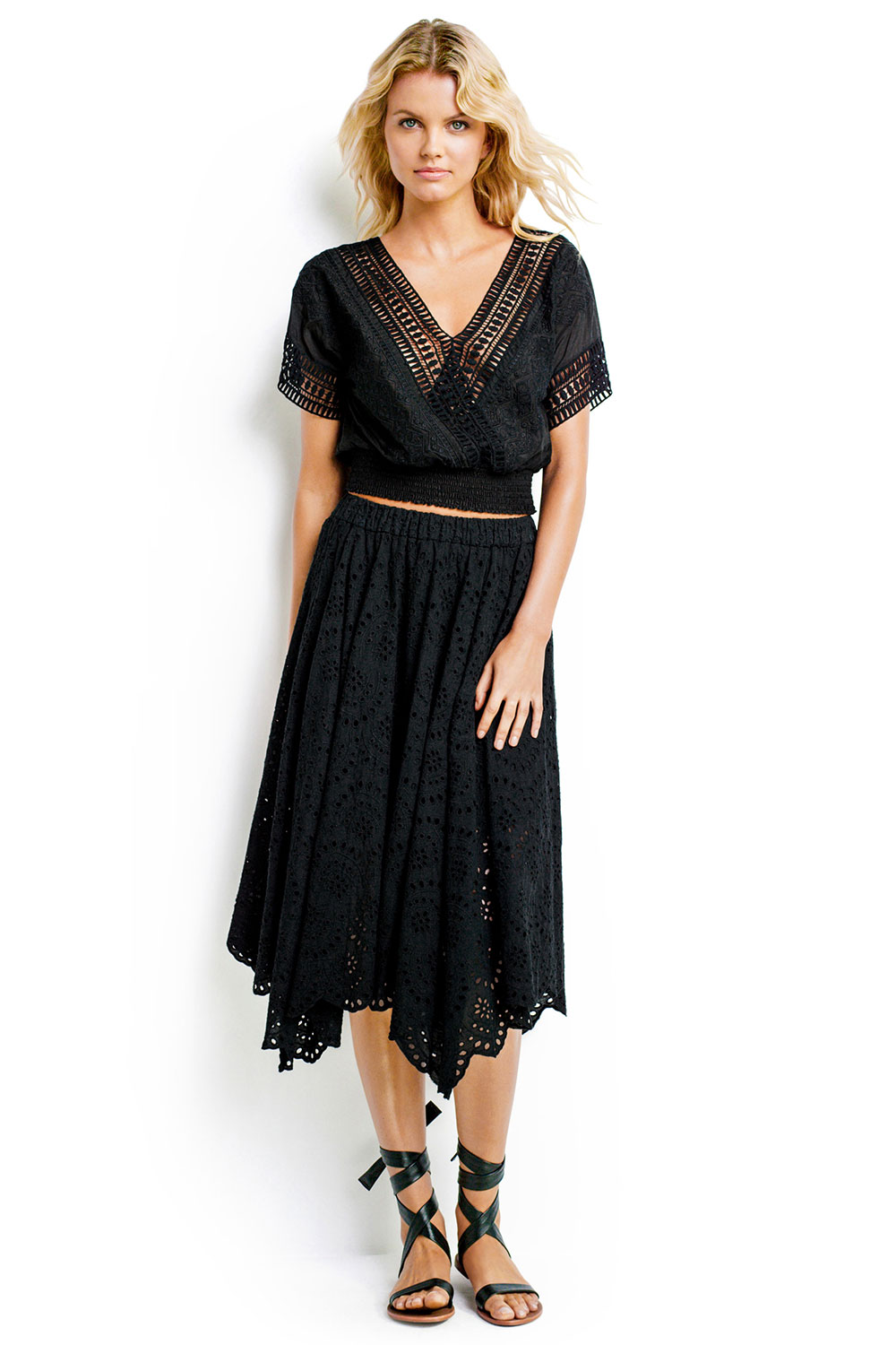 NEW Seafolly Womens Knee Length Skirts Broderie Handkerchief Hem Skirt