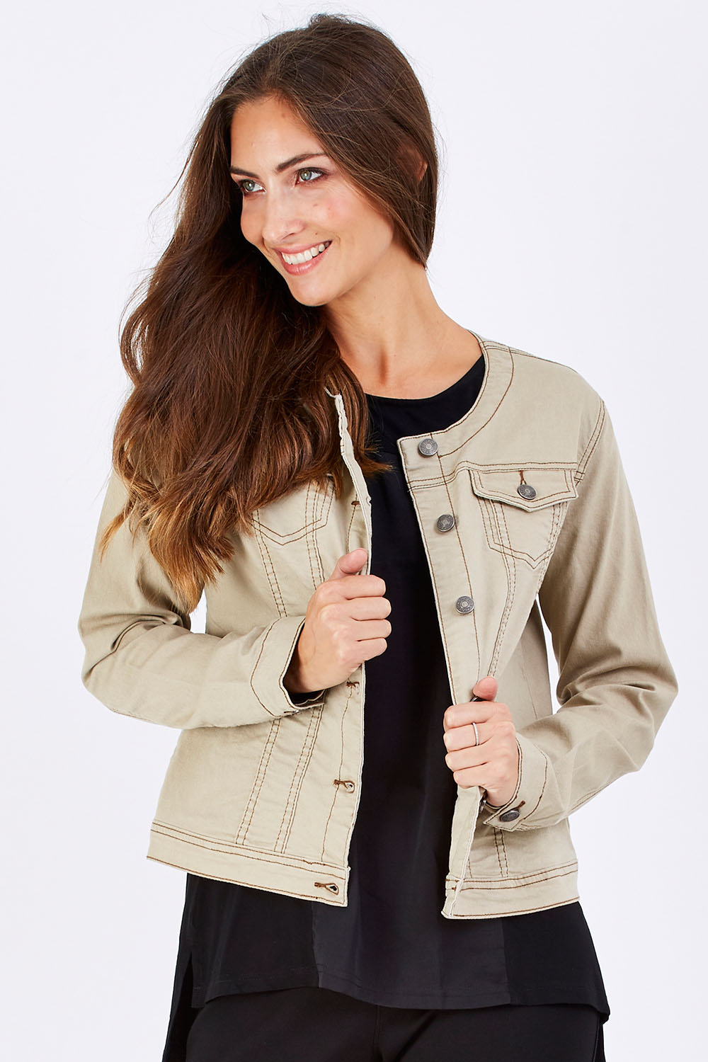 NEW Threadz Womens Jackets Collarless Denim Jacket eBay