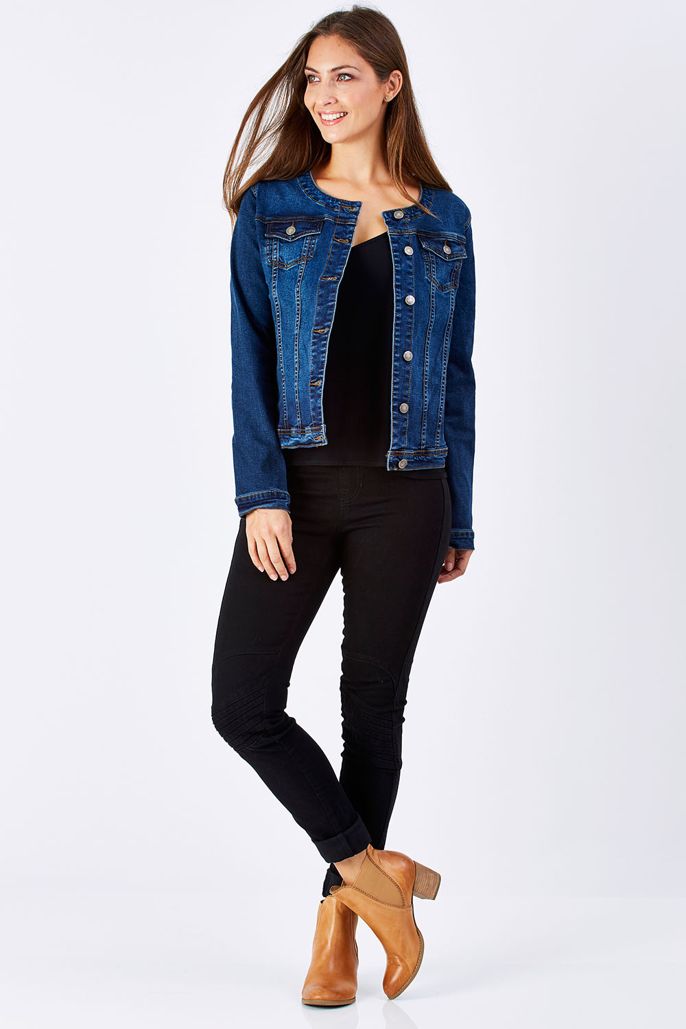 NEW Threadz Womens Jackets Collarless Denim Jacket
